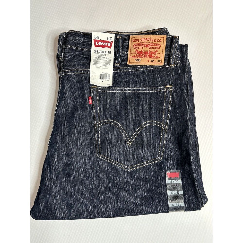 NWT Levi's 505 Straight‎ Fit 42 X 32 Blue Jeans Straight Leg 100% Cotton